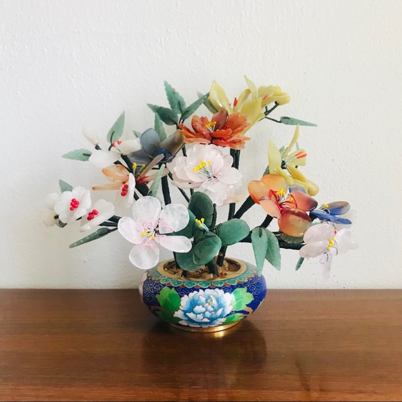 Vintage Other - Vintage chinoiserie cloisonné jade flower bonsai